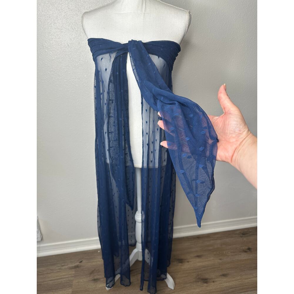 Ancora Navy Blue Polka Dot Sheer Scarf Wrap - Picture 7 of 15
